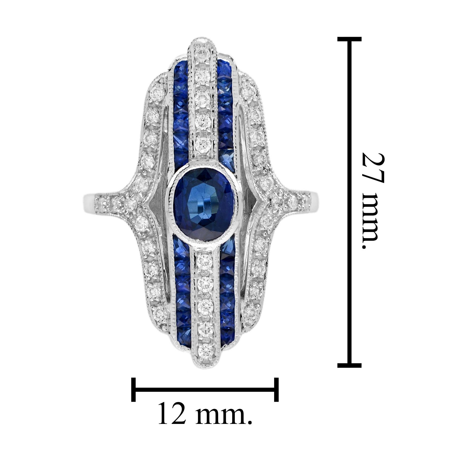 Cocktailring mit ovalem Saphir und Diamant im Art-Déco-Stil aus 18 Karat Weißgold im Angebot 4