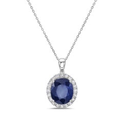 Oval Sapphire with Diamond In 14K GOLD PENDANT
