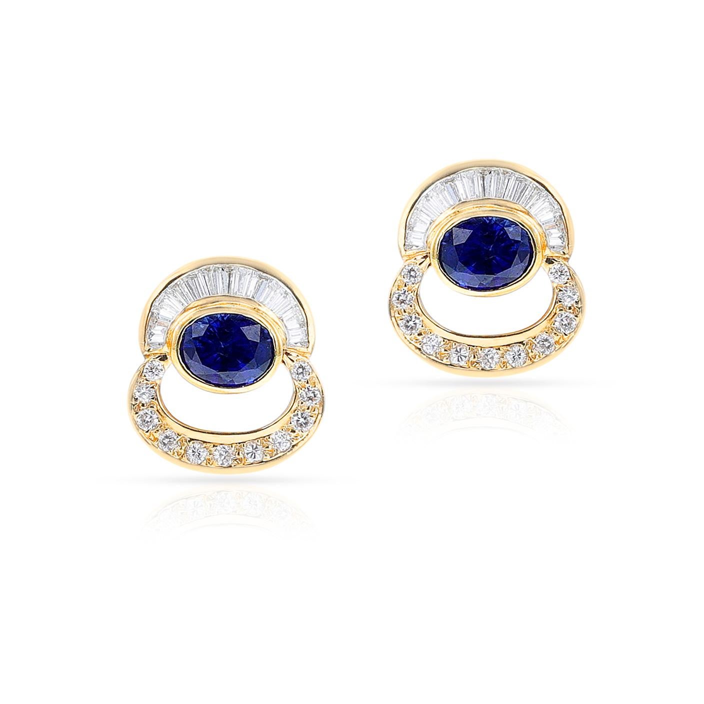 Oval Sapphire with Round and Baguette Diamond Earrings made in 18k Gold. The sapphire weighs appx. 2 carats. The diamonds weigh appx. 0.70 carats. The length is 5/8 inch. The diamonds are G-H color, VS-SI clarity.


SKU 1495