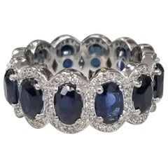 Oval Sapphires with Diamond Halo Eternity Ring Set in 14k White Gold