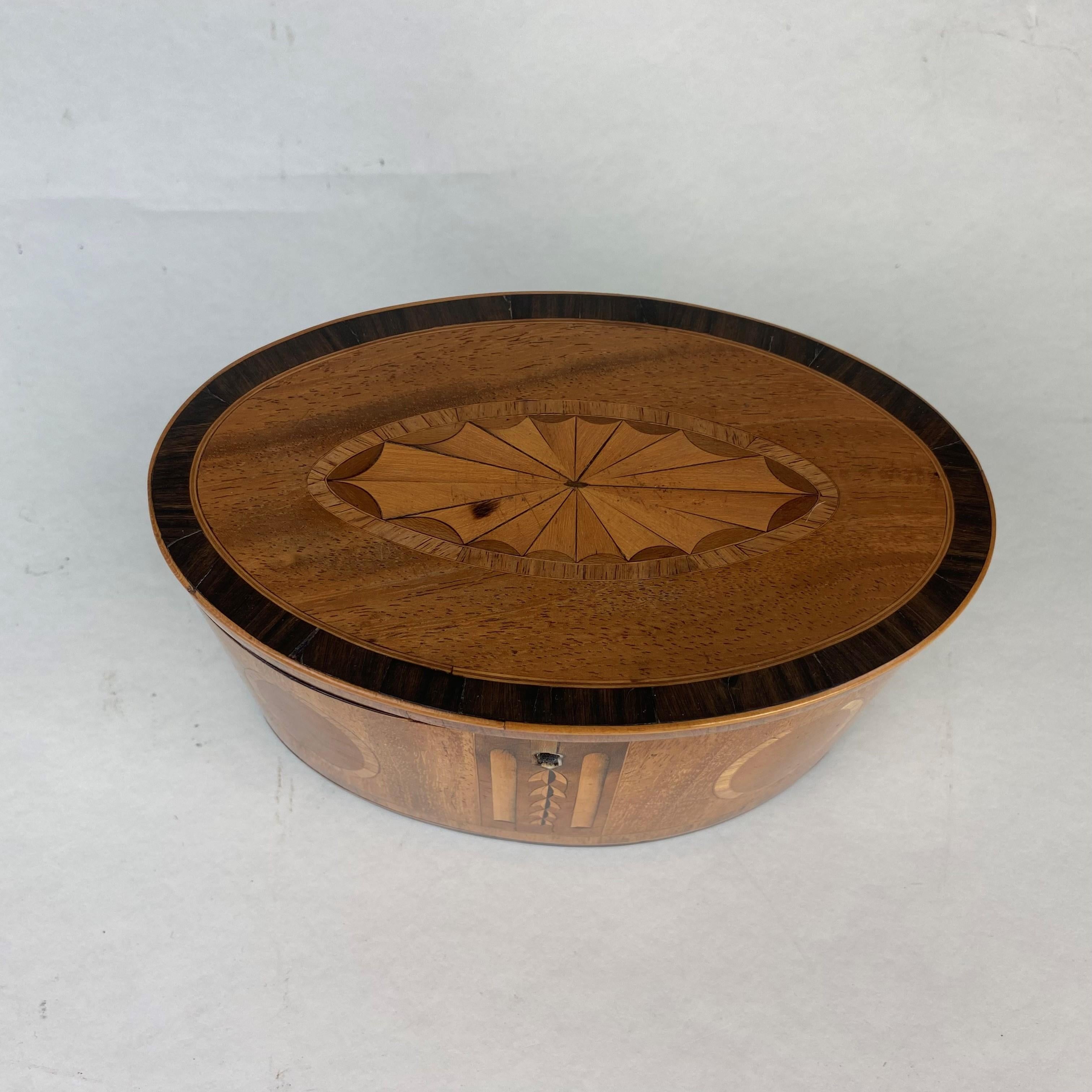 English Oval Satinwood inlaid Tea Caddy For Sale