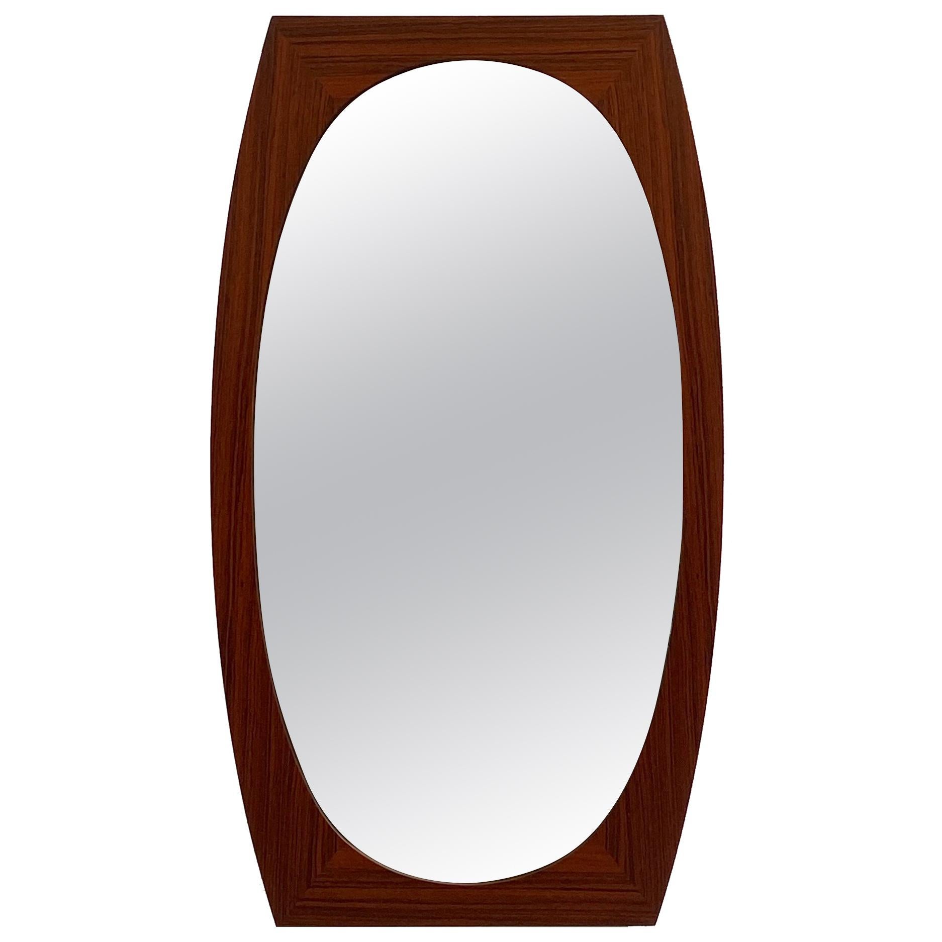 Oval Scandinavian Wood Wall Mirror, 1960s