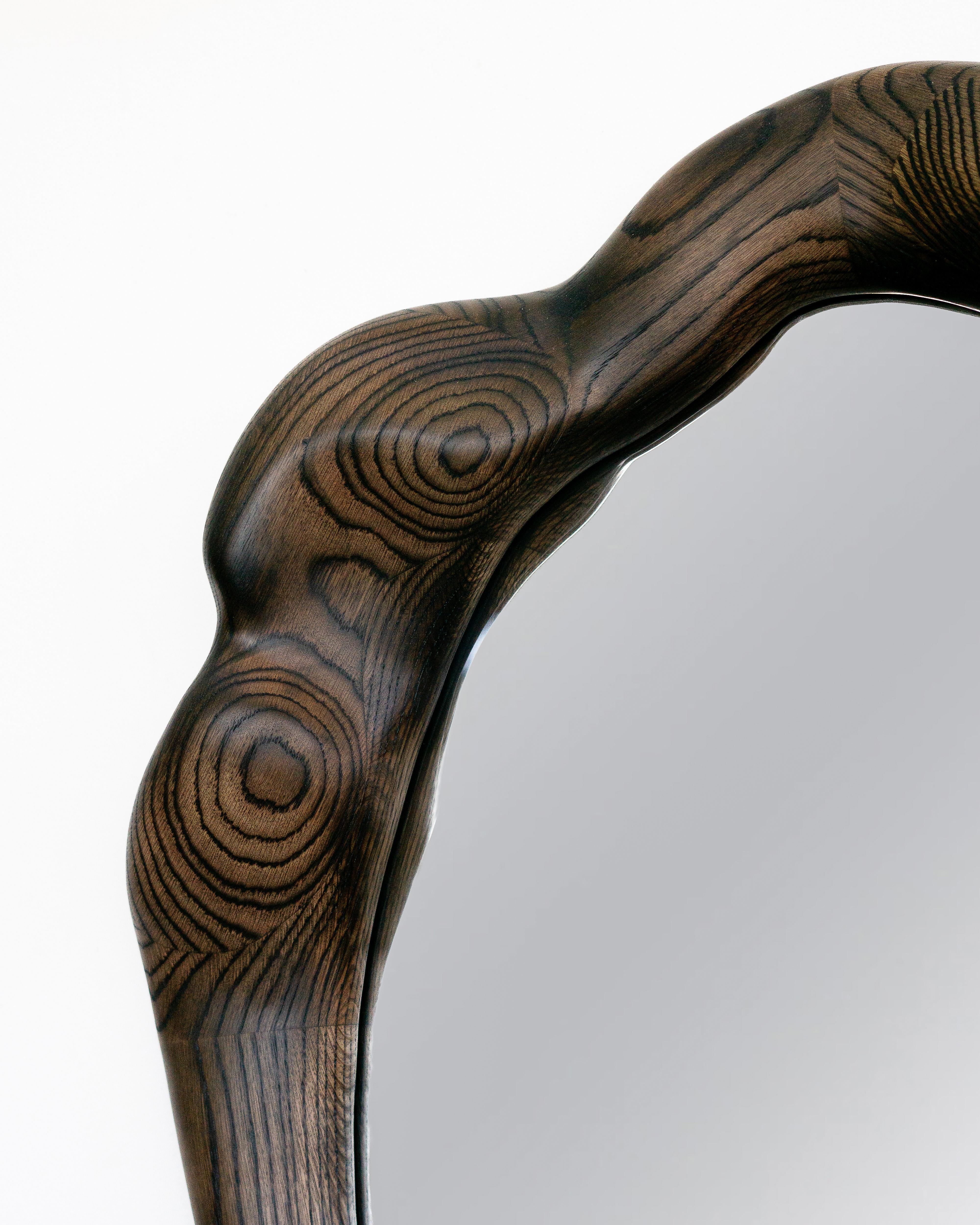 Oval Sculptural Mirror in Charred Oak - Wavy Mirror In New Condition For Sale In Waiblingen, BW