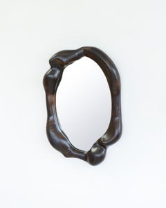 Oval Sculptural Mirror in Charred Oak - Wavy Mirror