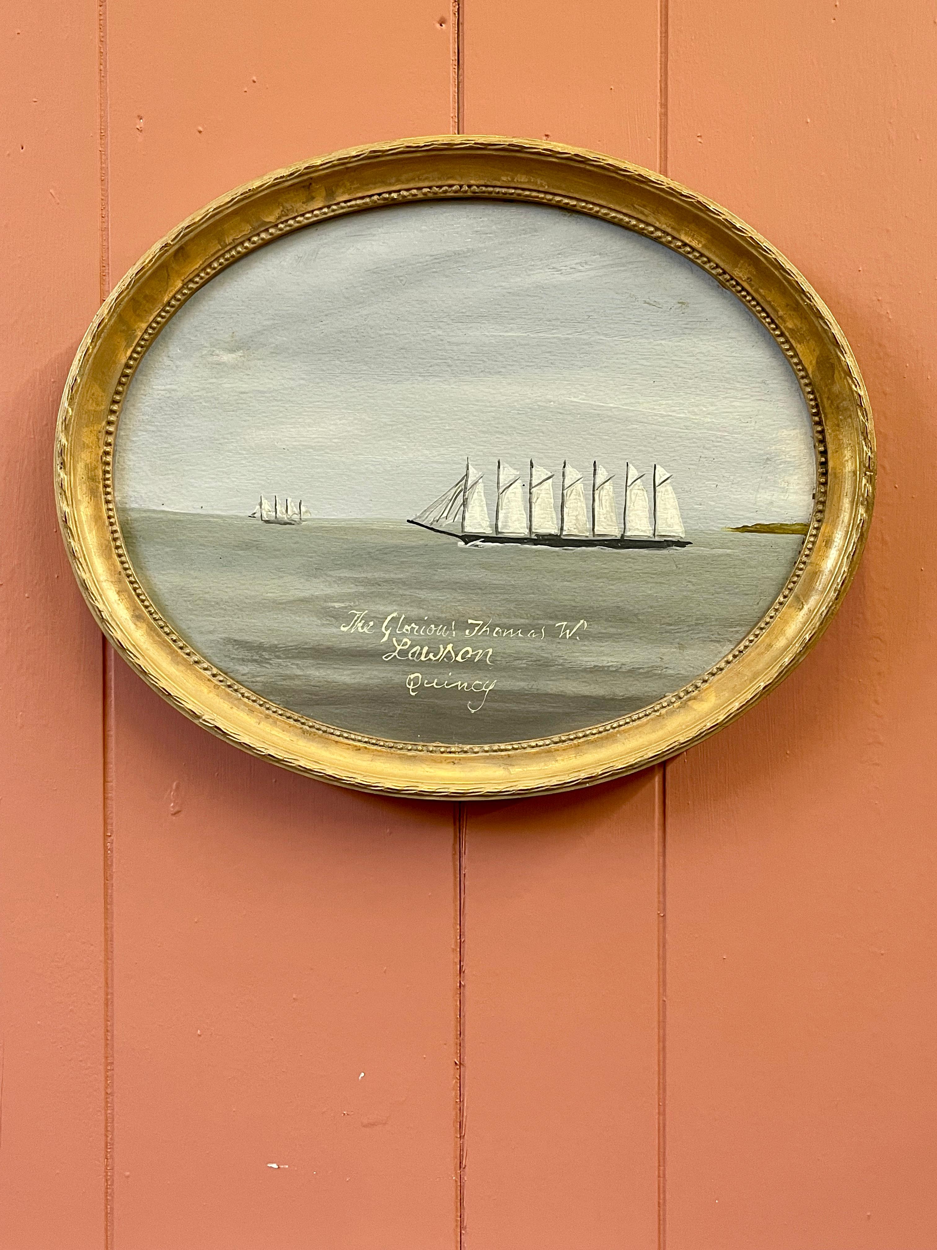 Oval Seascape Ship Painting of the 