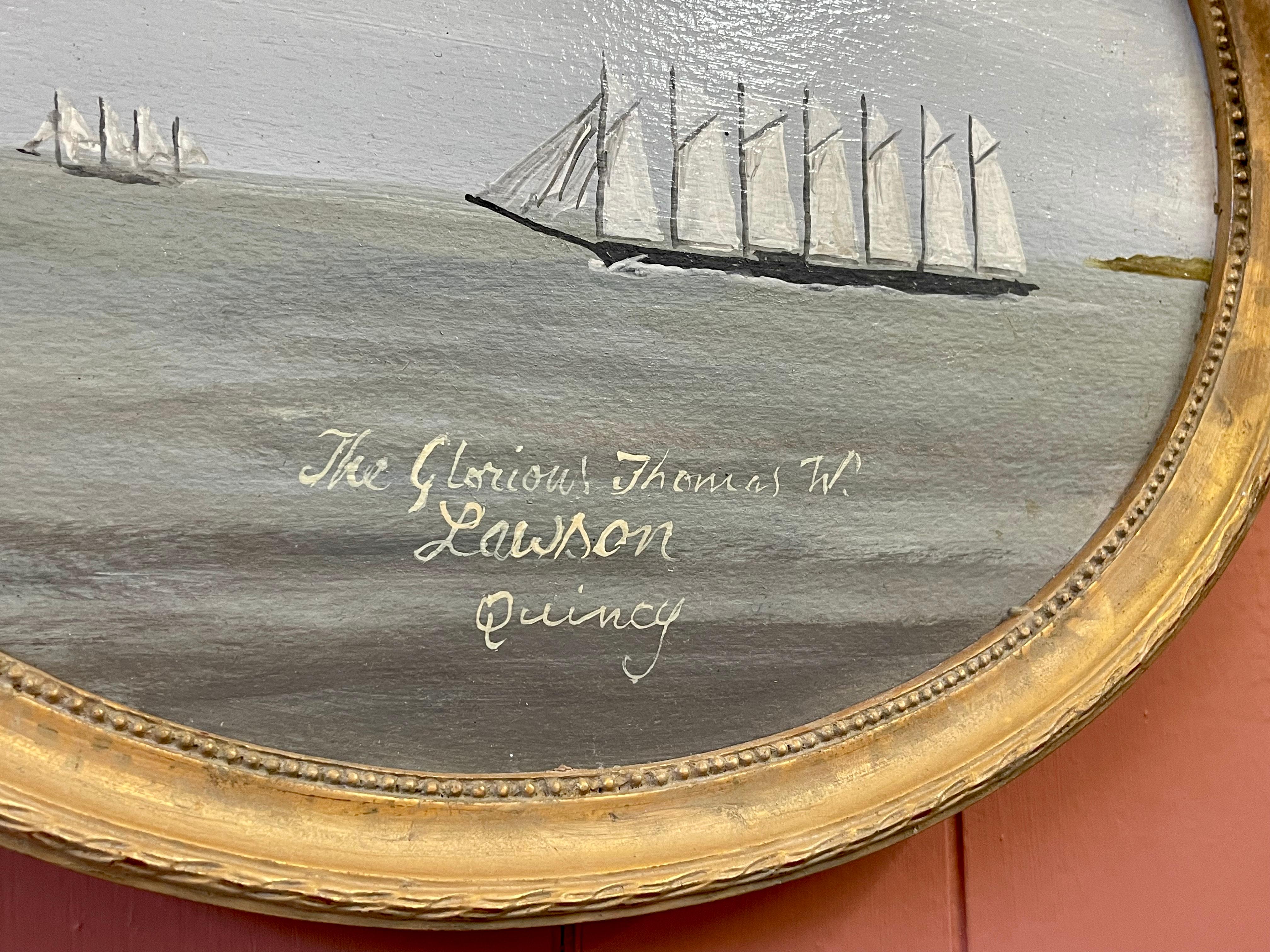 American Oval Seascape Ship Painting of the 