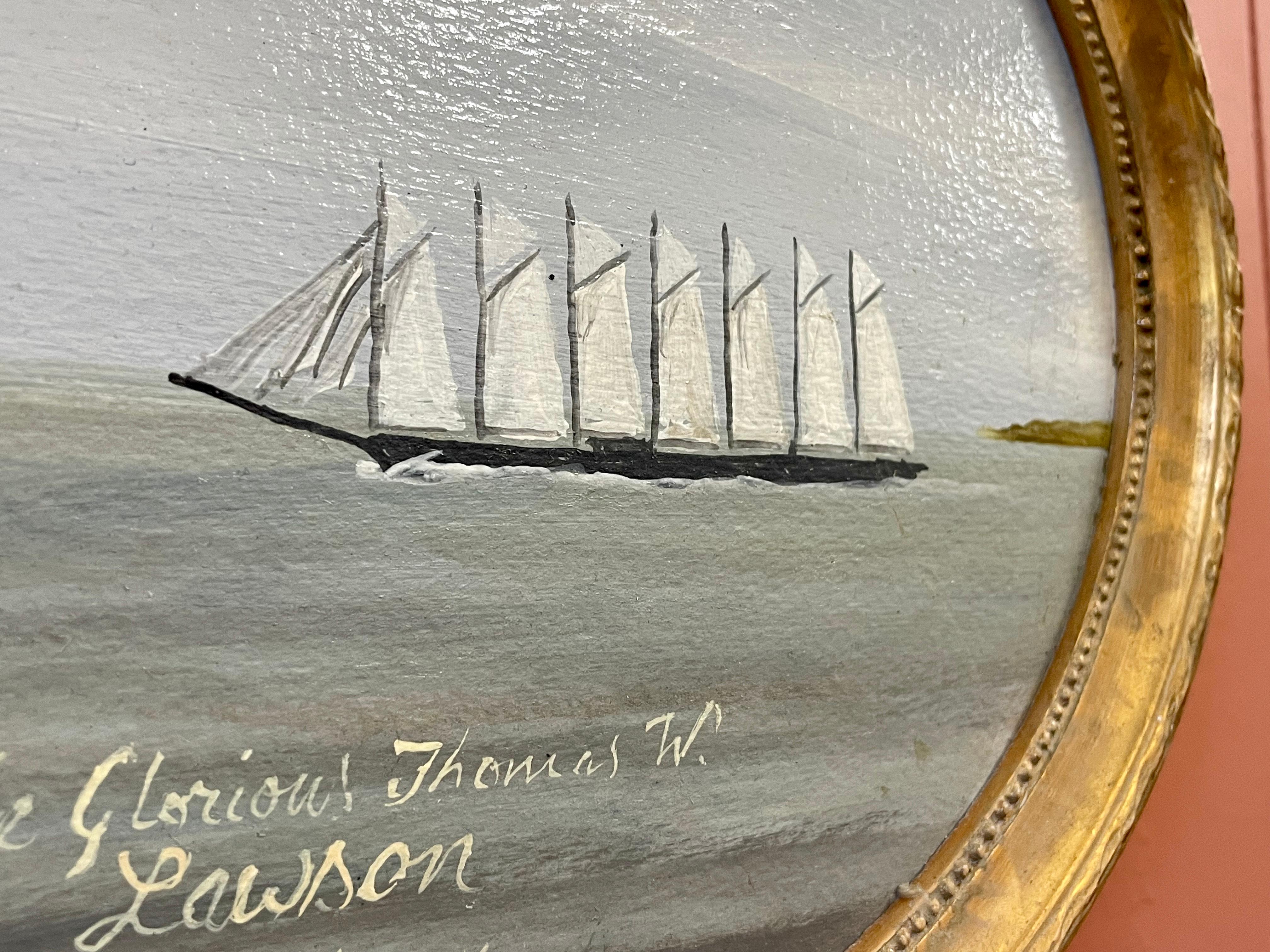 Oval Seascape Ship Painting of the 