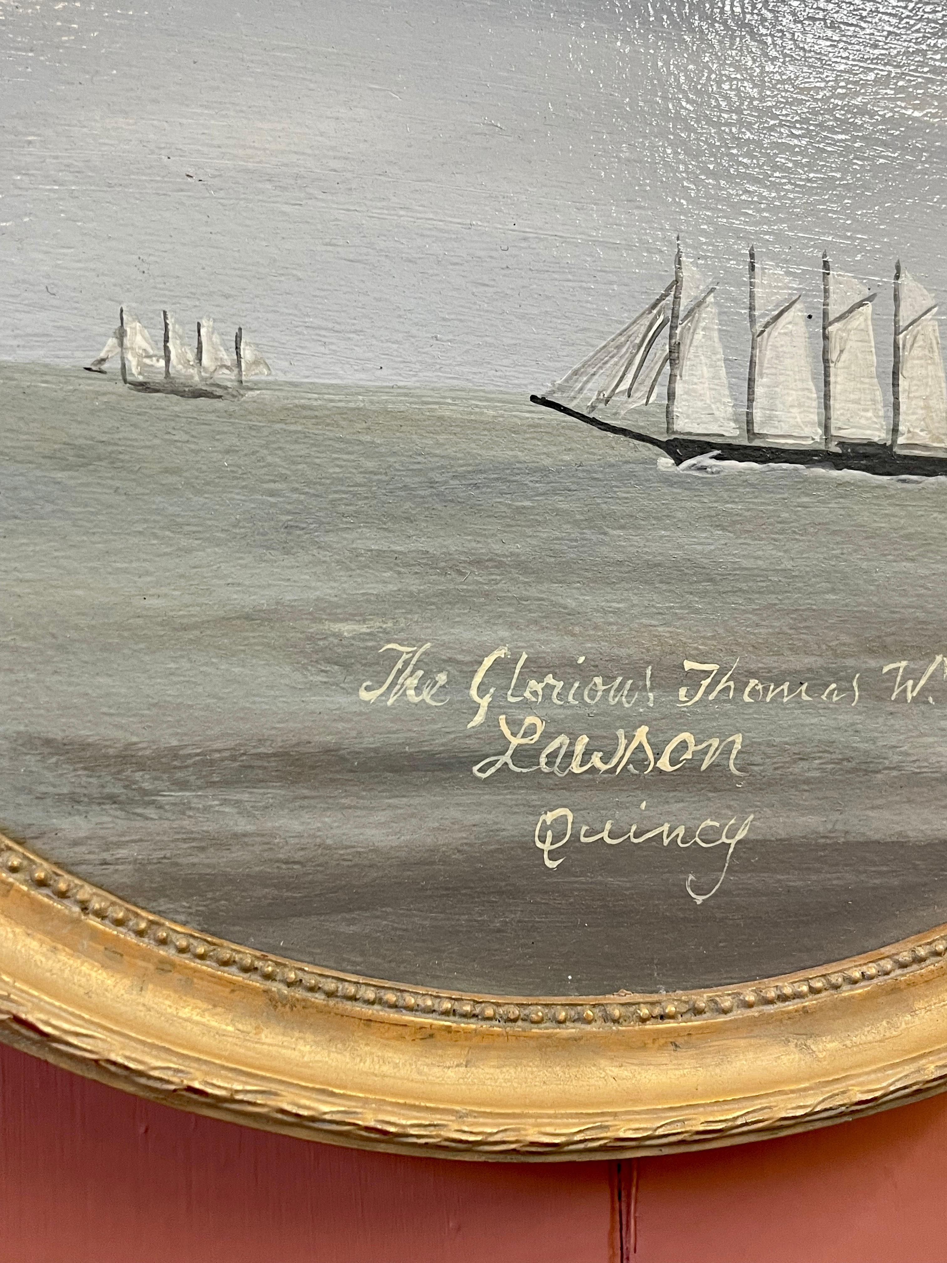 Mid-20th Century Oval Seascape Ship Painting of the 