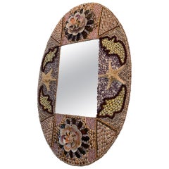 Vintage Oval Seashell Encrusted Wall Mirror