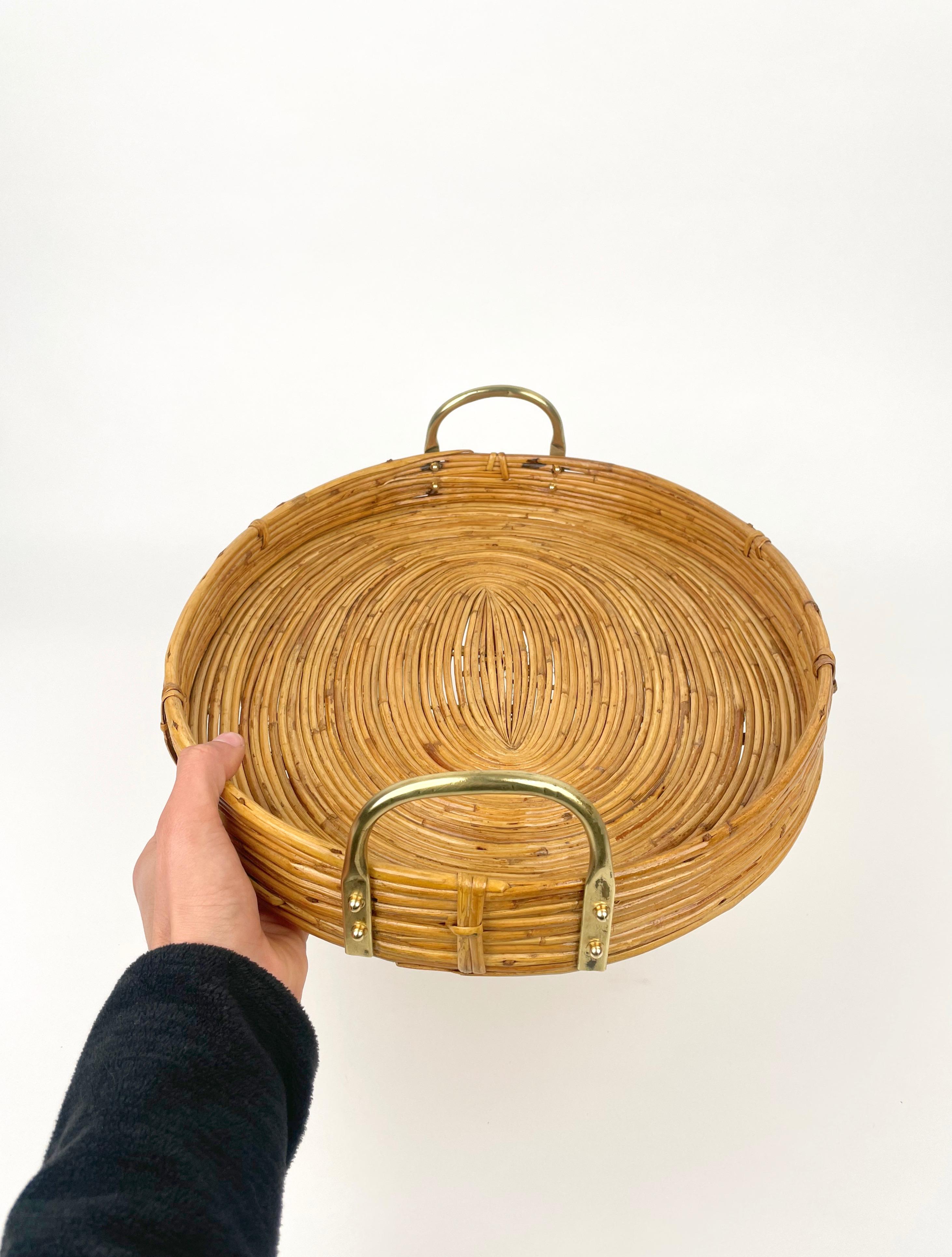 Oval Serving Tray Bamboo, Rattan & Brass, Italy 1970s For Sale 3