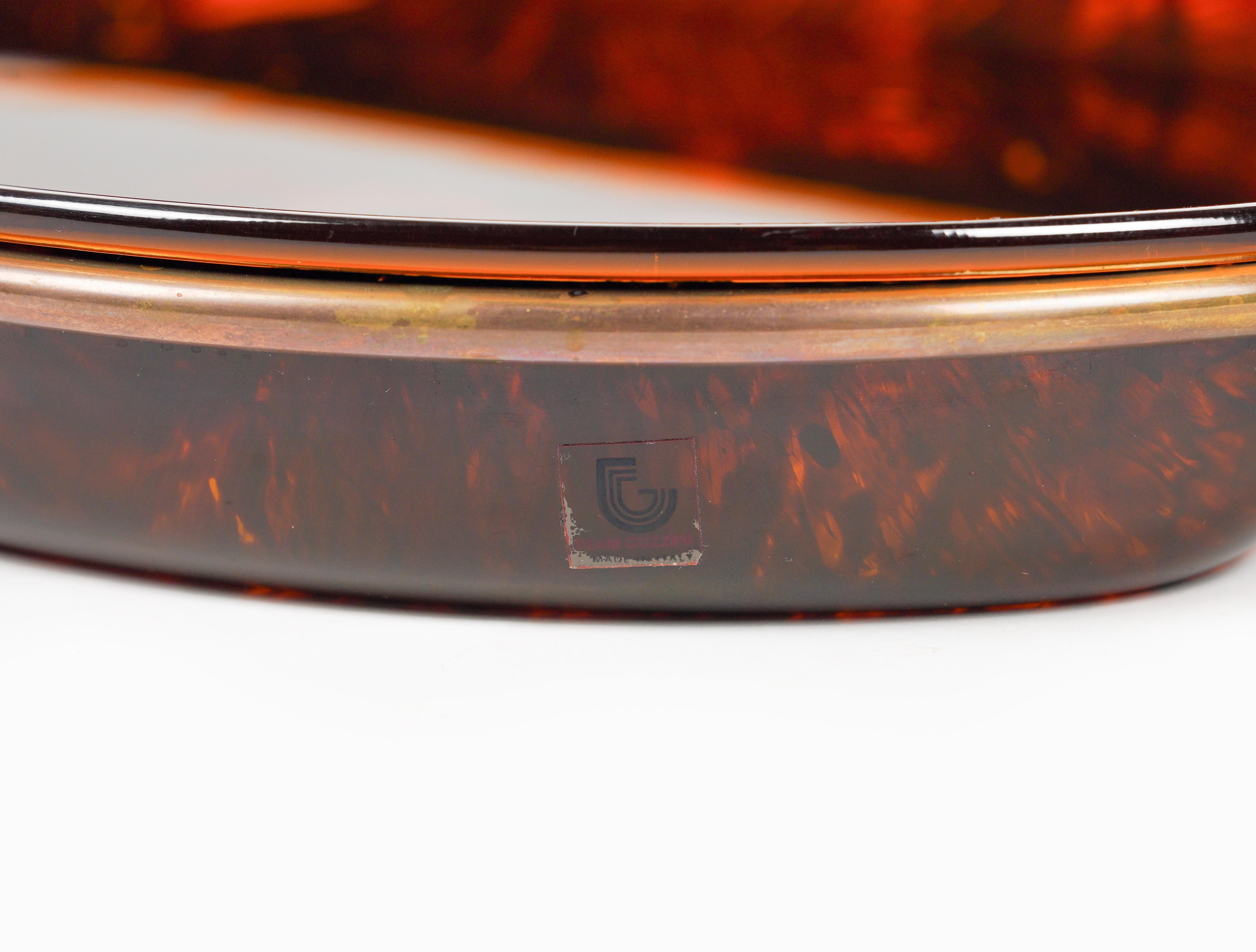 Oval Serving Tray in Effect Tortoiseshell Lucite & Brass by Guzzini, Italy 1970s For Sale 4