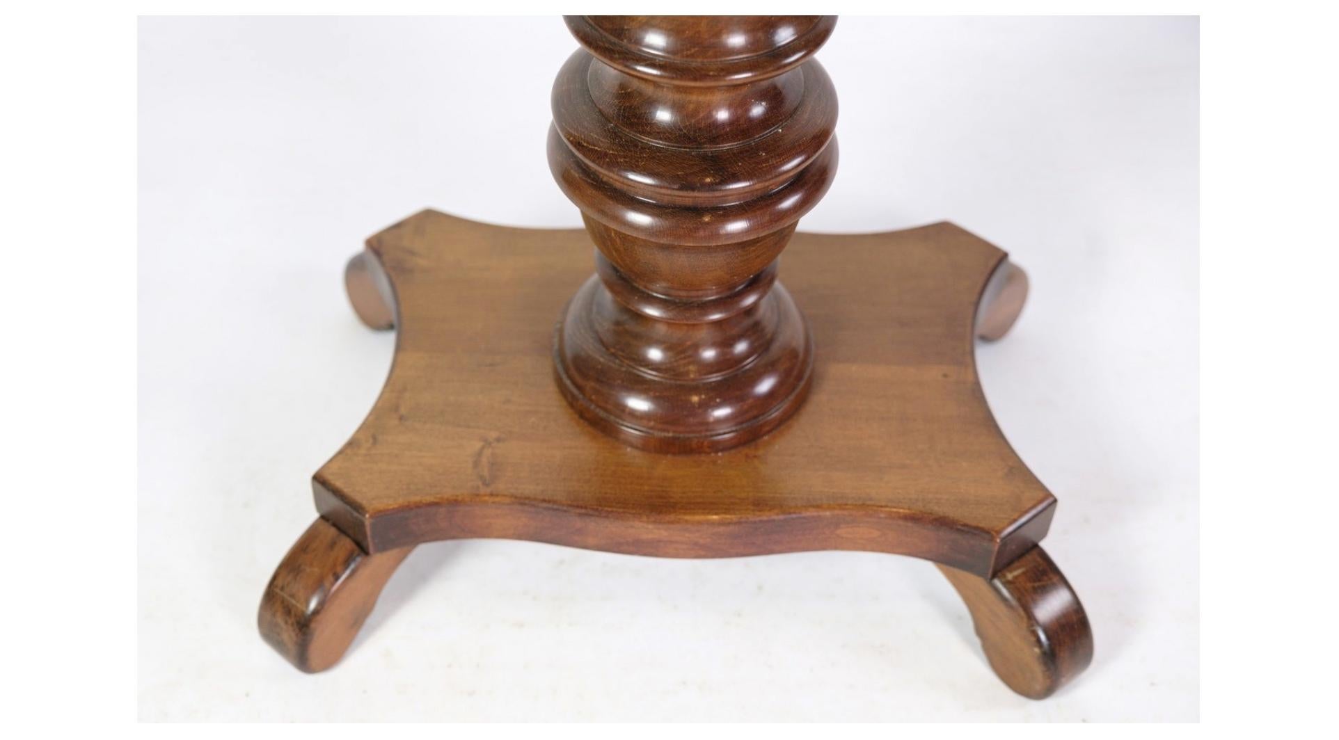 Danish Oval Sewing Table / Lamp Table on Pillar Made In Mahogany From 1890s For Sale