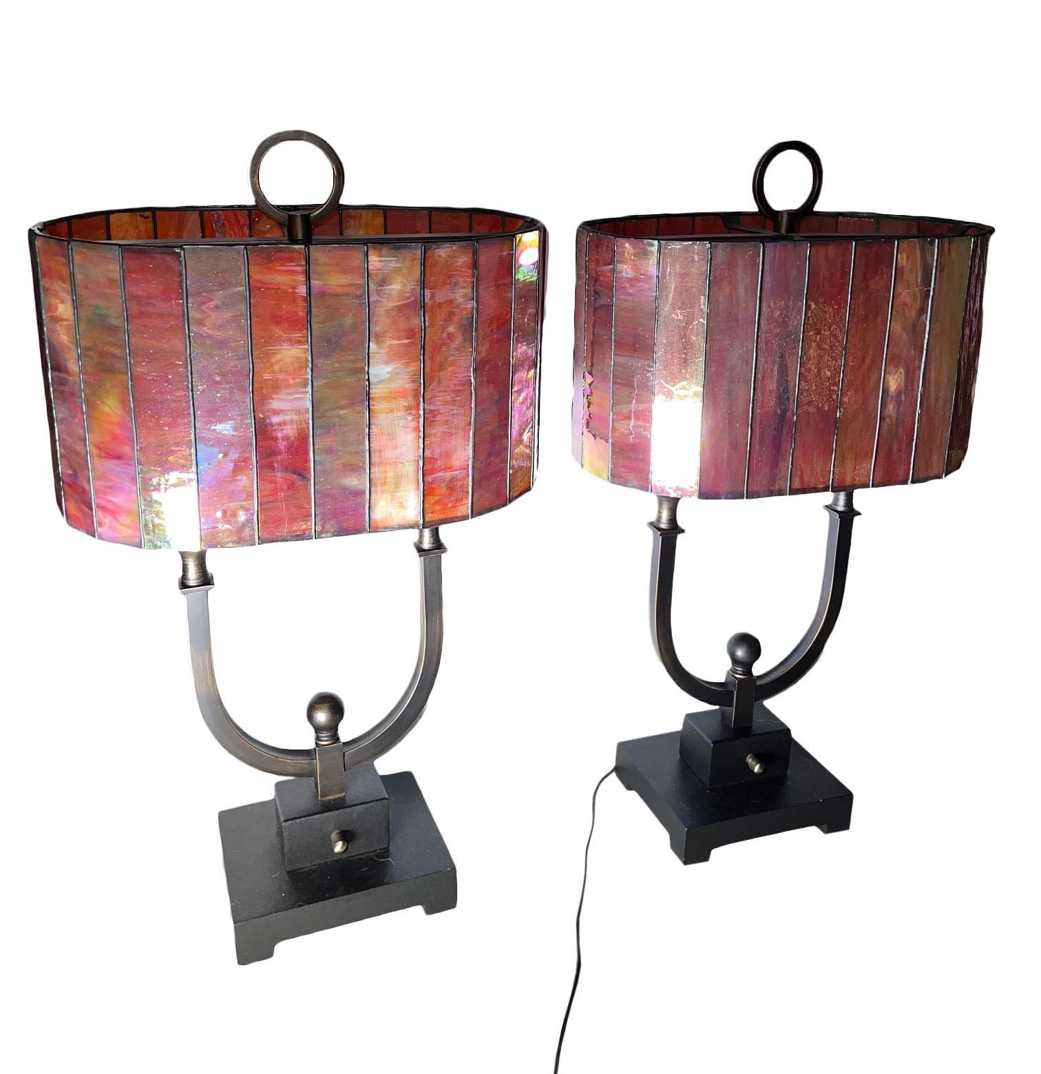 Fin du 20e siècle Lampes ovales en verre teinté en vente