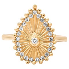 Oval Shape 14K Yellow Gold Diamond Signet Ring