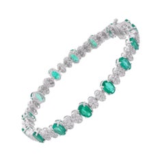 Oval Shape 8.18TCW Zambian Emerald Diamond Tennis Bracelet For Women 14k Gold