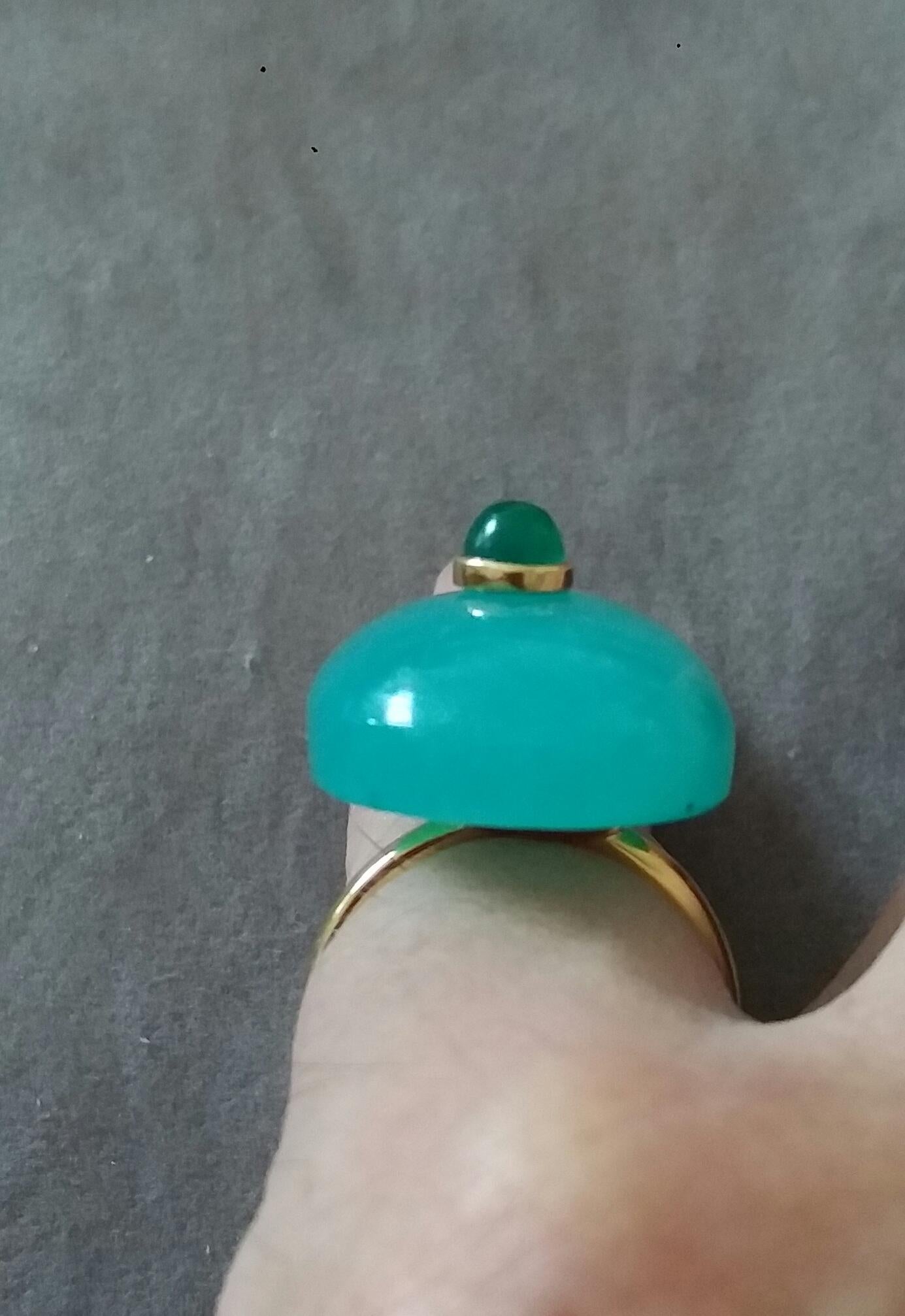 Oval Shape Amazonite Cab Emerald Round Cabochon 14 Kt Yellow Gold Cocktail Ring For Sale 5