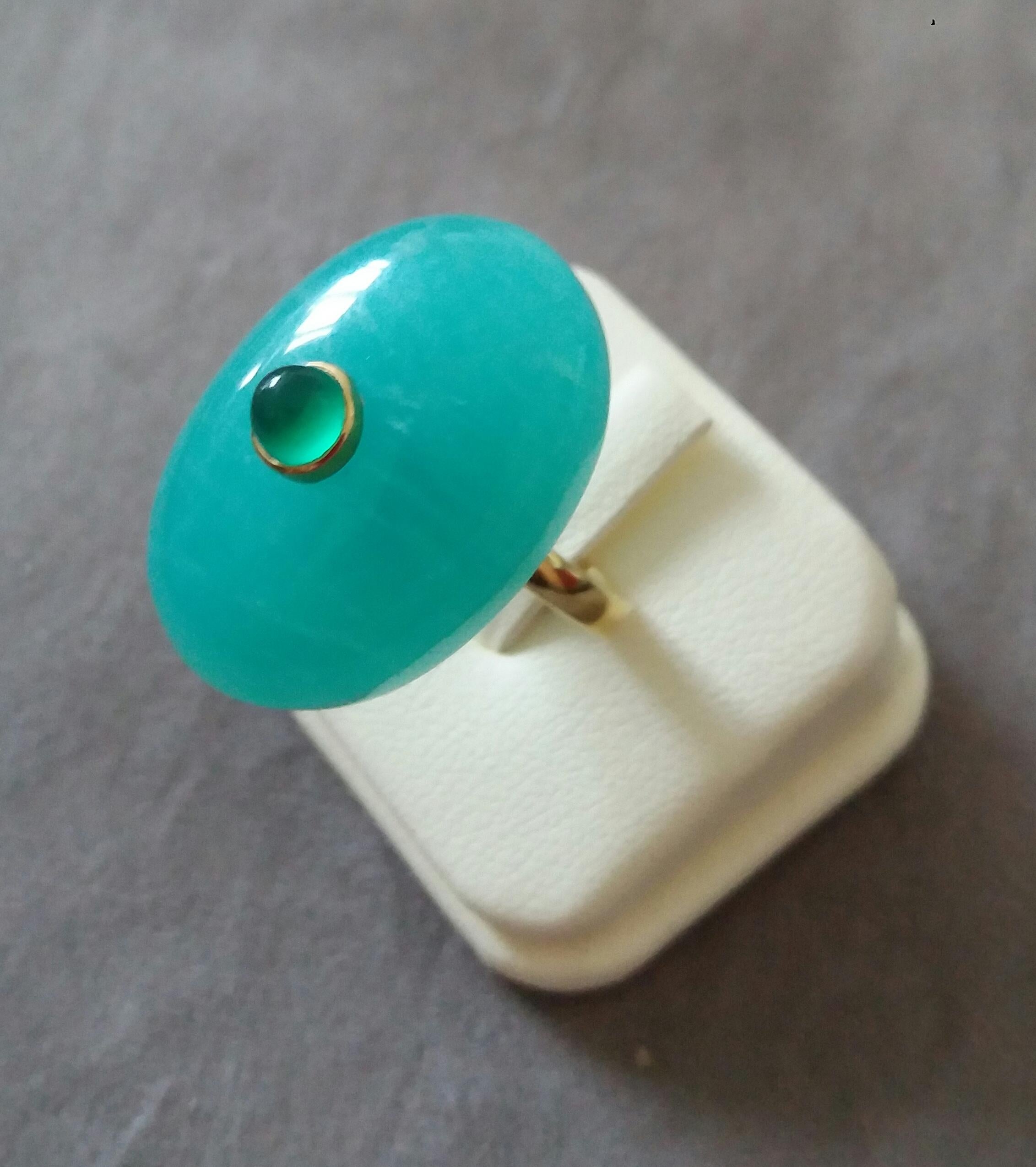 Oval Shape Amazonite Cab Emerald Round Cabochon 14 Kt Yellow Gold Cocktail Ring For Sale 5
