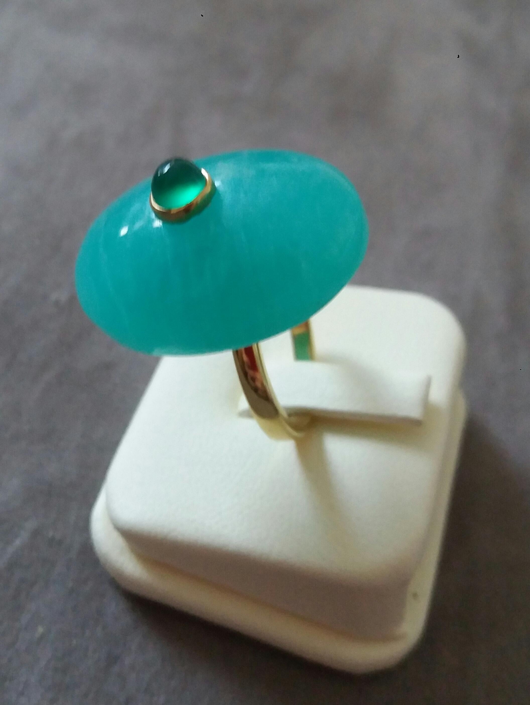 Oval Shape Amazonite Cab Emerald Round Cabochon 14 Kt Yellow Gold Cocktail Ring For Sale 7