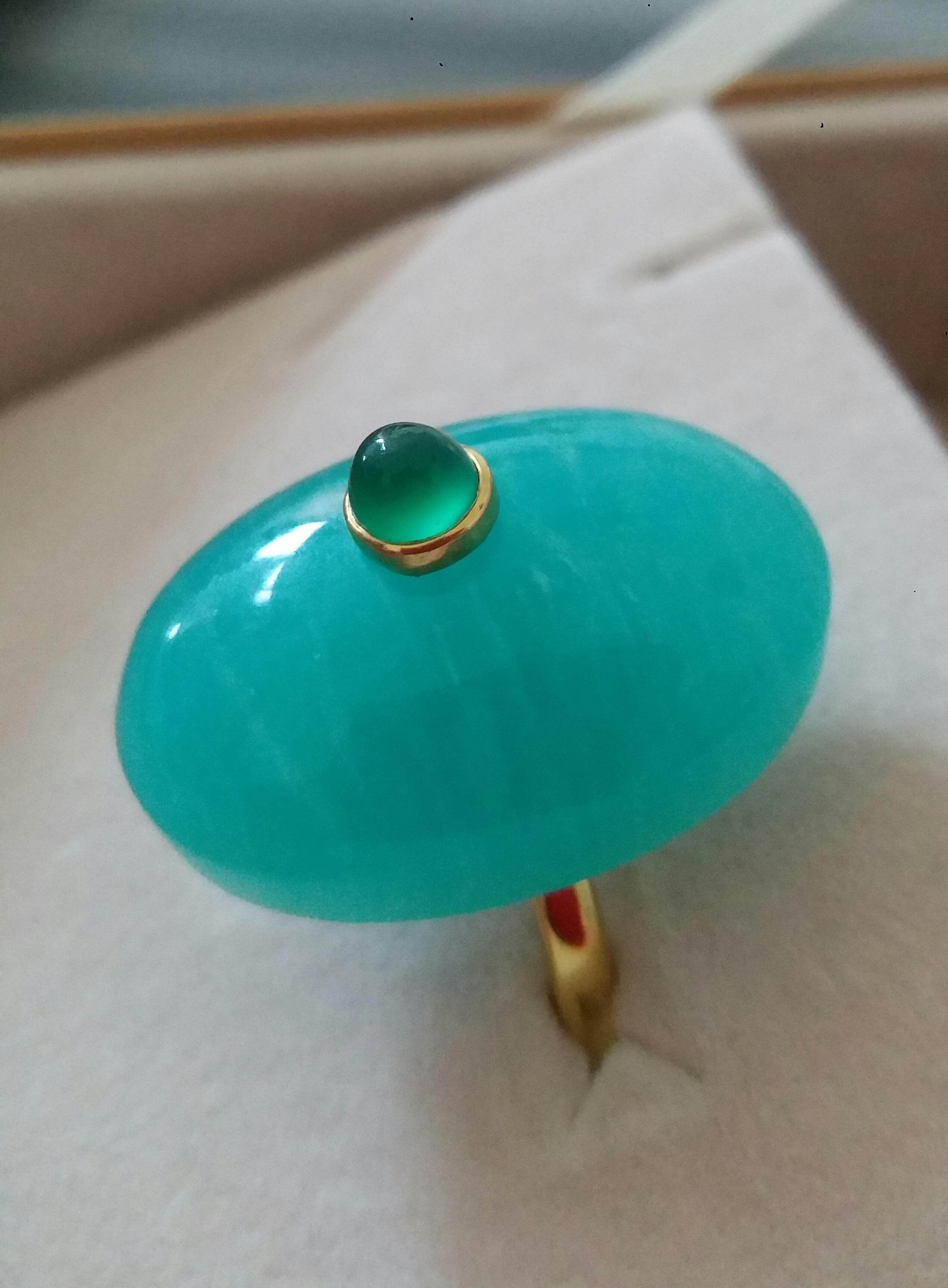 Oval Shape Amazonite Cab Emerald Round Cabochon 14 Kt Yellow Gold Cocktail Ring For Sale 10
