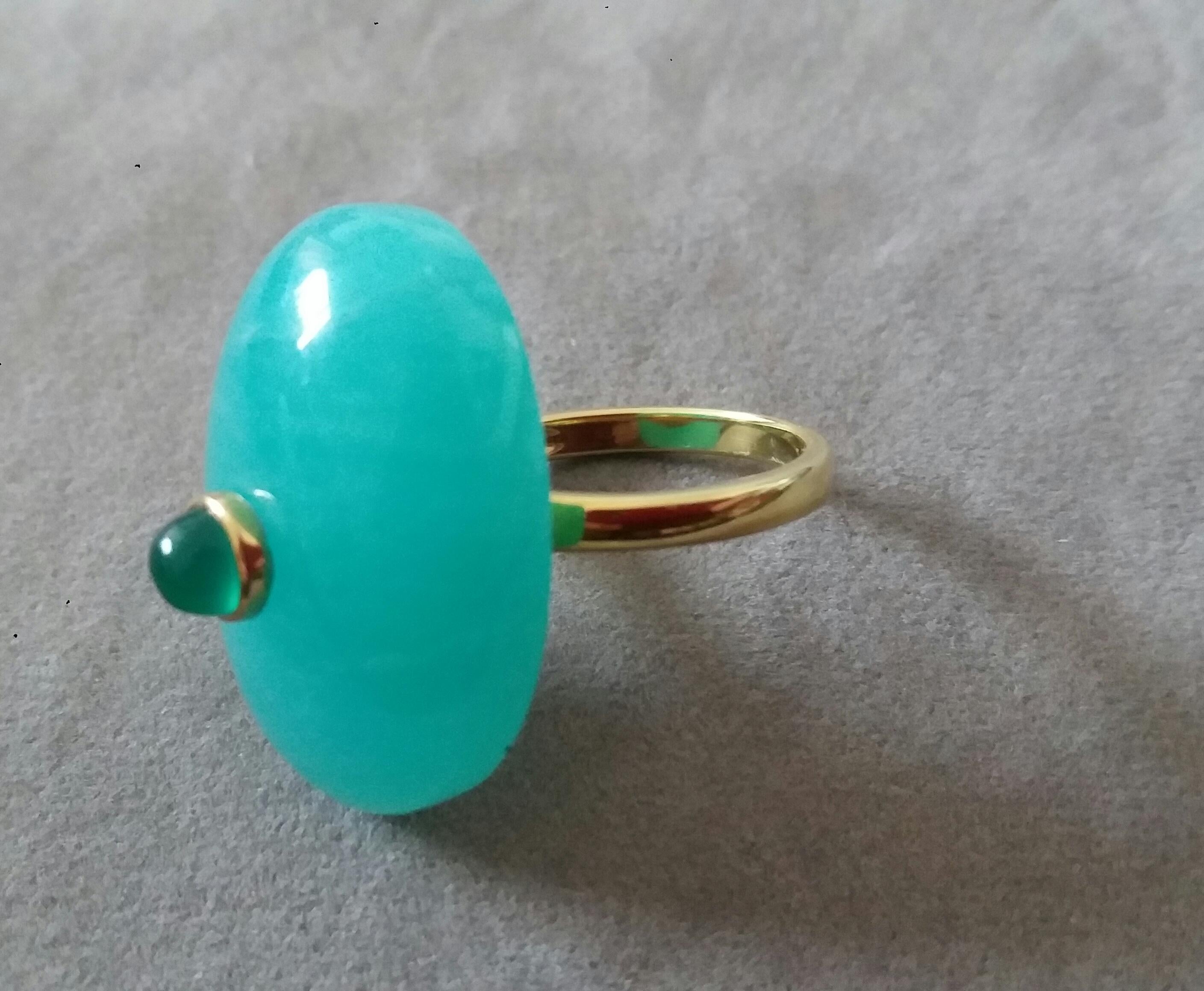 Women's Oval Shape Amazonite Cab Emerald Round Cabochon 14 Kt Yellow Gold Cocktail Ring For Sale