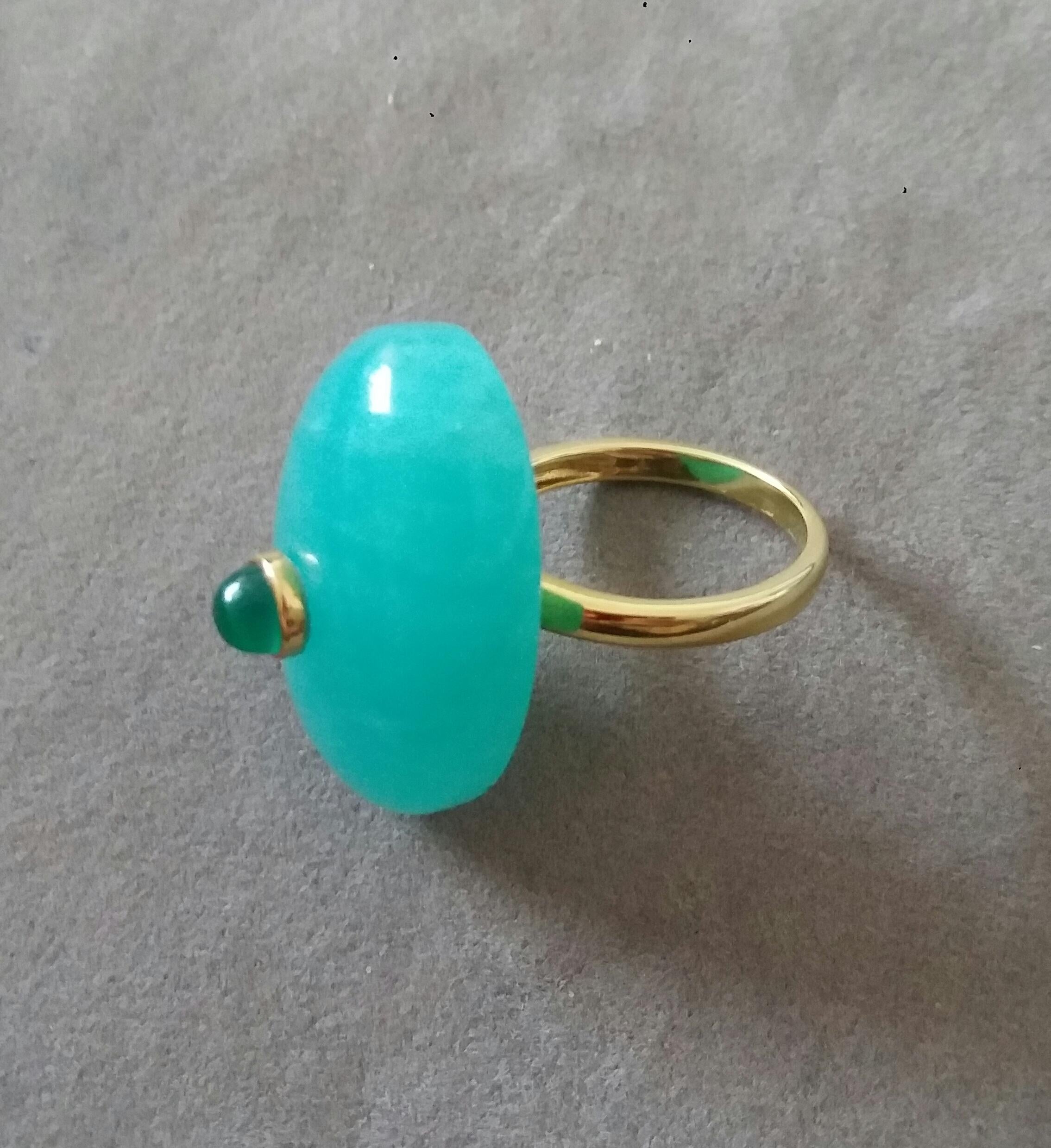 Oval Shape Amazonite Cab Emerald Round Cabochon 14 Kt Yellow Gold Cocktail Ring For Sale 1