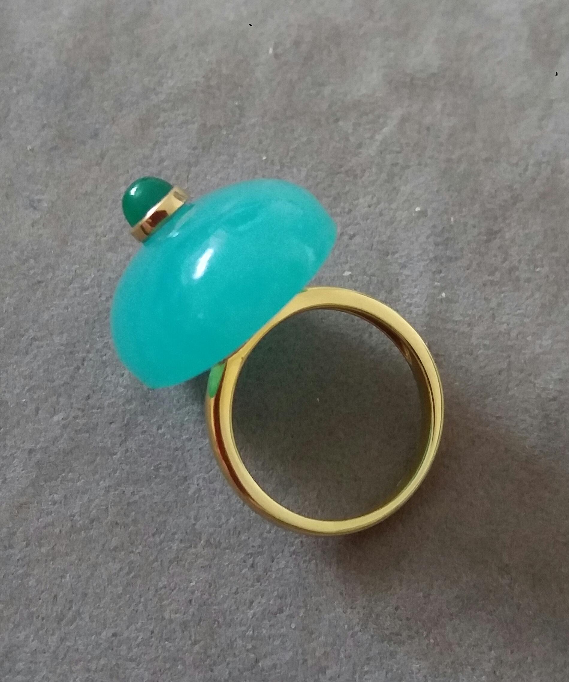 Oval Shape Amazonite Cab Emerald Round Cabochon 14 Kt Yellow Gold Cocktail Ring For Sale 2