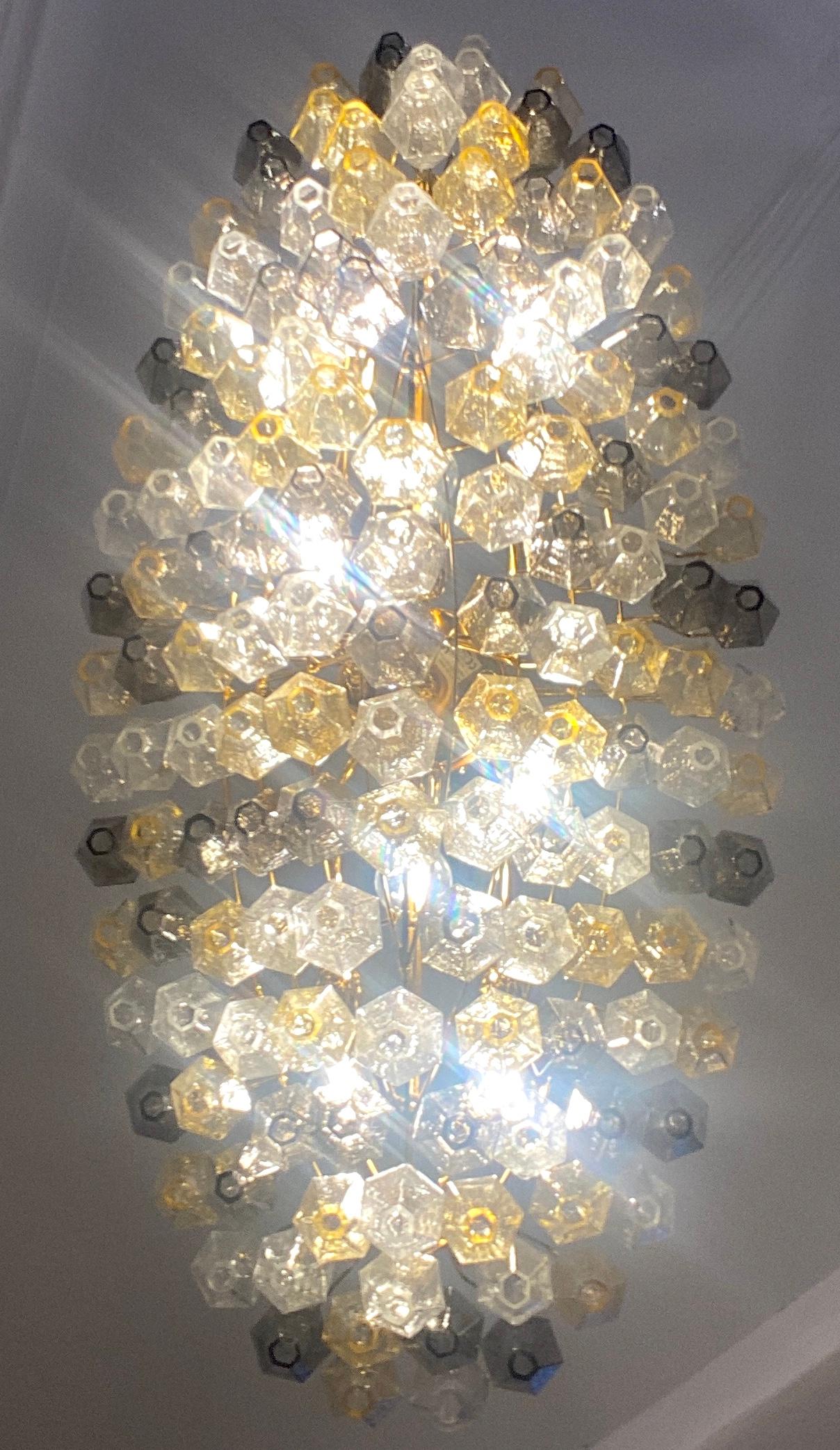 Oval Shape Amber and Grey Poliedri Murano Glass Chandelier or Ceiling Light For Sale 8