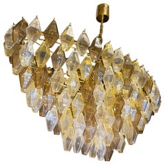 Lampadario o plafoniera in vetro di Murano grigio e ambra di forma ovale