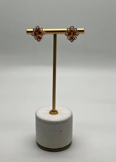Ohrstecker in ovaler Form von Bernstein, Orange, Citrin, 14K Gelbgold, Diamant