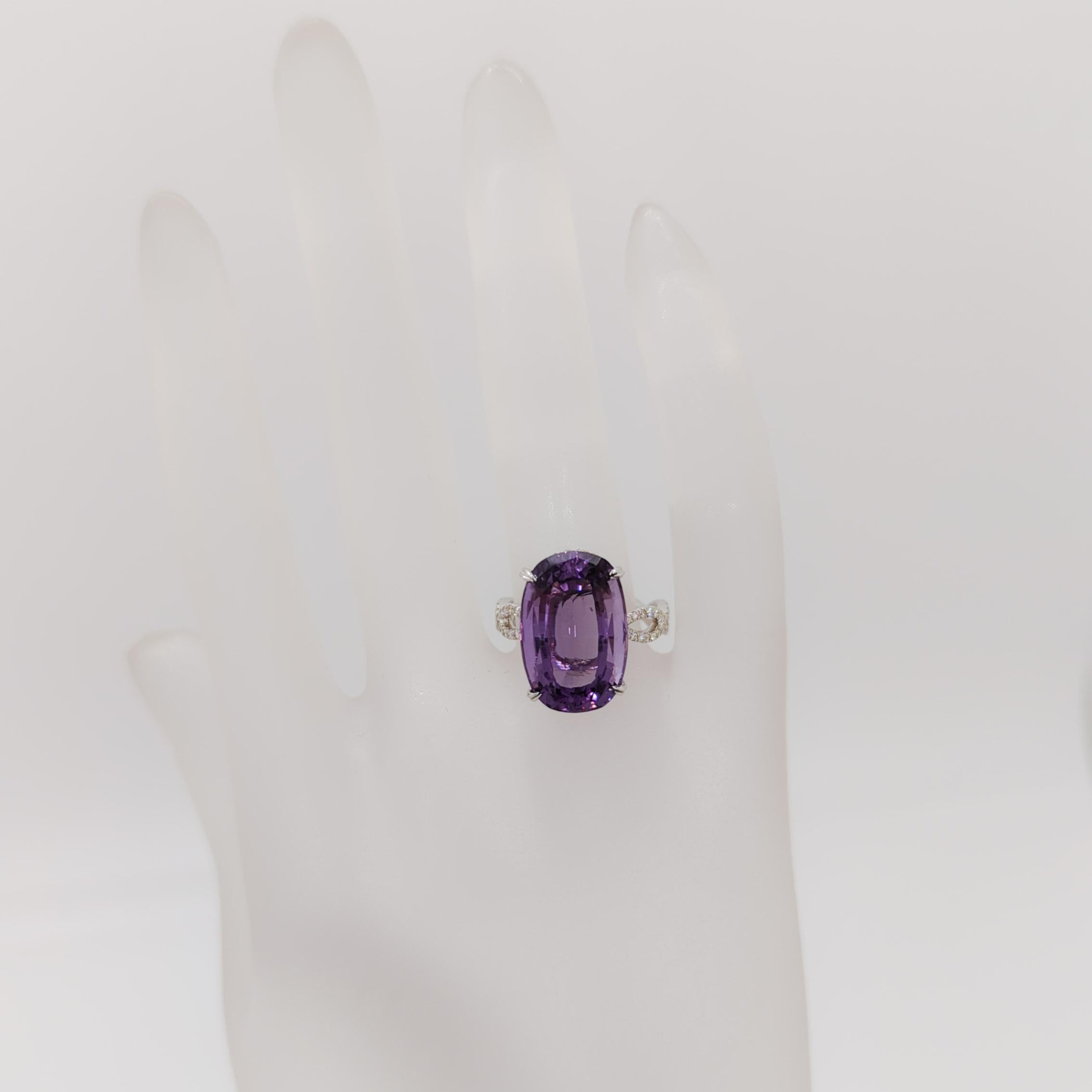Oval Shape Amethyst & Round Diamond Ring in 18K White Gold For Sale 1