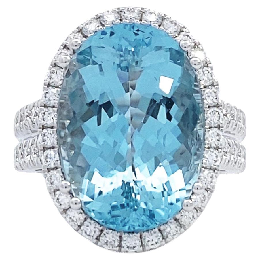 Maurice Fine Jewelry - Oval Shape Aquamarine Ring with Diamonds
