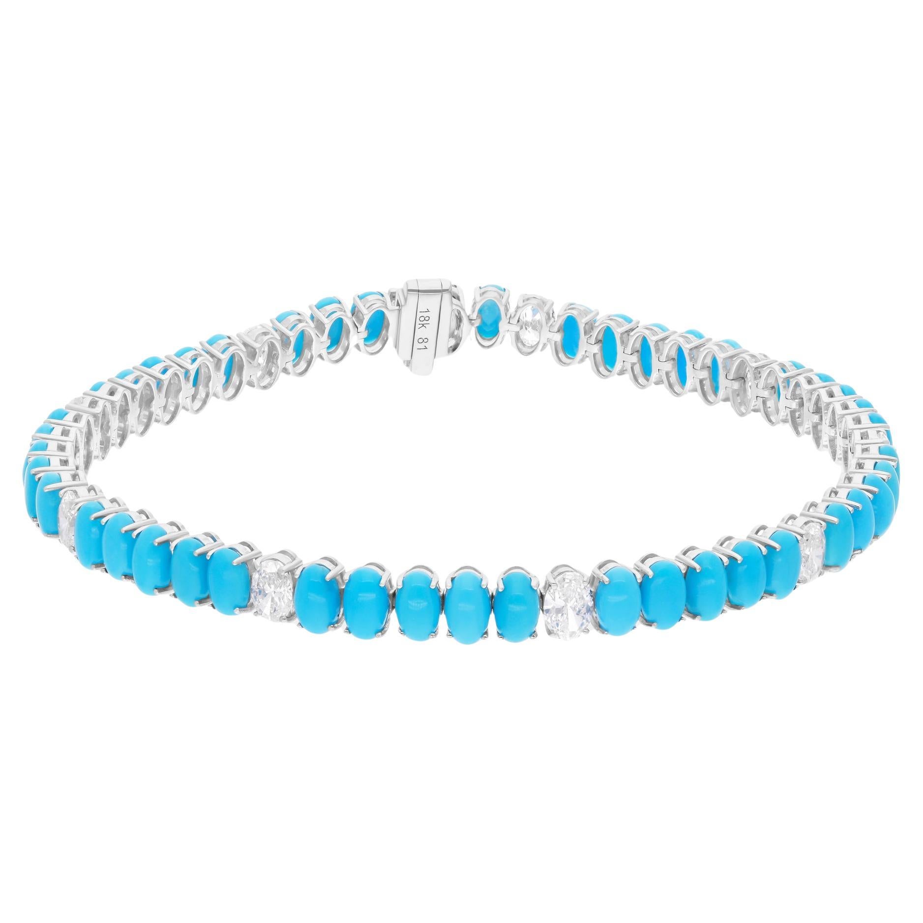 Bracelet en or blanc 18 carats avec turquoise d'Arizona de forme ovale SI/H et diamants