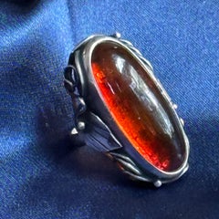 Oval Shape Baltic Amber Sterling Silver Statement Ring 7Sz