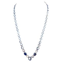 Oval Shape Blue Sapphire 14K White Gold Diamond Halo Set Statement Necklace
