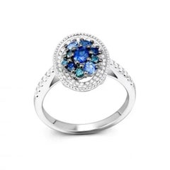 Oval Shape Blue Sapphire Diamond 18K Gold Ring for Her