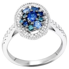 Oval Shape Blue Sapphire Diamond 18K Gold Ring for Her