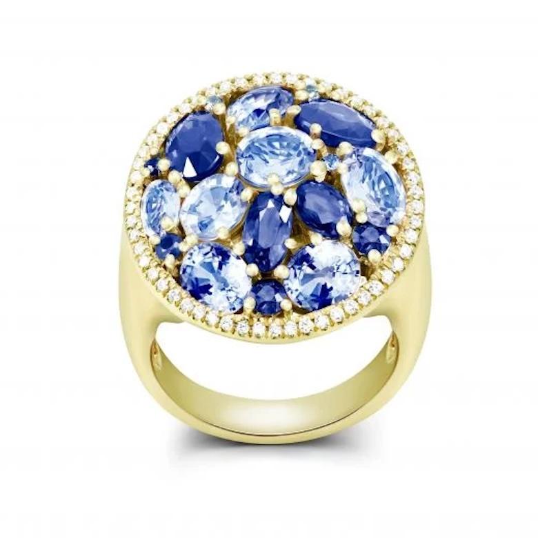 Bague pour elle en or jaune 18K avec saphir bleu et diamant de forme ovale Pour femmes en vente