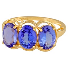 Ovaler Saphir-Edelstein-Kuppelring aus 14 Karat Gelbgold mit blauem Saphir