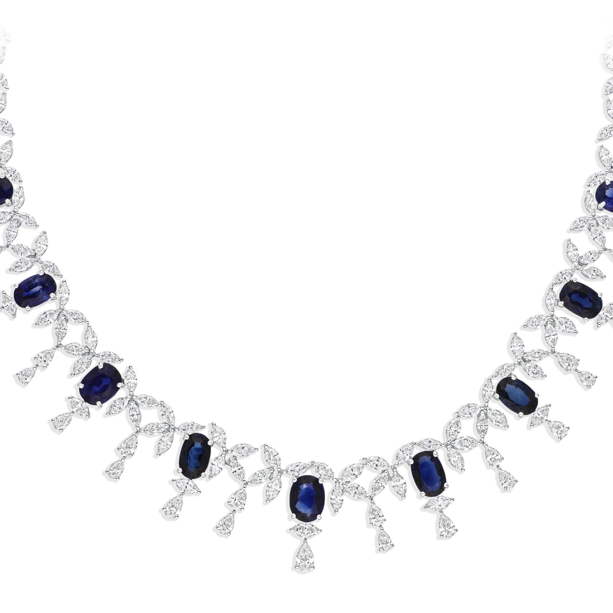 Cast from 18-karat gold, these exquisite necklace is handset with 17.67 carats blue sapphire gemstone and 13.78 carats of sparkling diamonds.

FOLLOW SPECTRUM JEWELS storefront to view the latest collection & exclusive pieces. Spectrum Jewels is