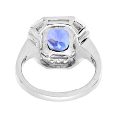 Oval Shape Blue Violet Tanzanite & Diamond Art Deco Style Halo White Gold Ring