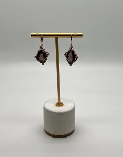 Ovale Form Brauner Rauchquarz 14K Rose Gold Diamant Halo Citrin Ohrringe