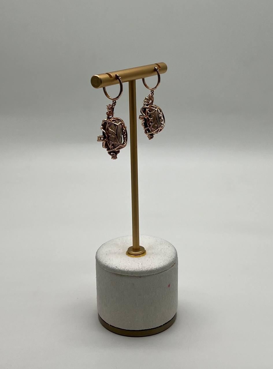 Oval Shape Brown Smoky Quartz 14K Rose Gold Diamond Halo Citrine Earrings In New Condition For Sale In Oakton, VA