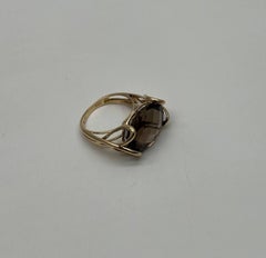 Ovaler brauner Rauchquarz 14K Gelbgold Statement Cocktail Ring