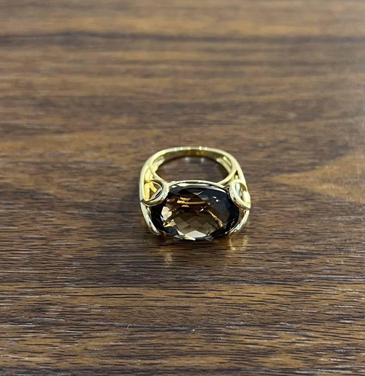 Women's Oval Shape Brown Smoky Quartz 14K Yellow Gold Statement Cocktail Ring For Sale