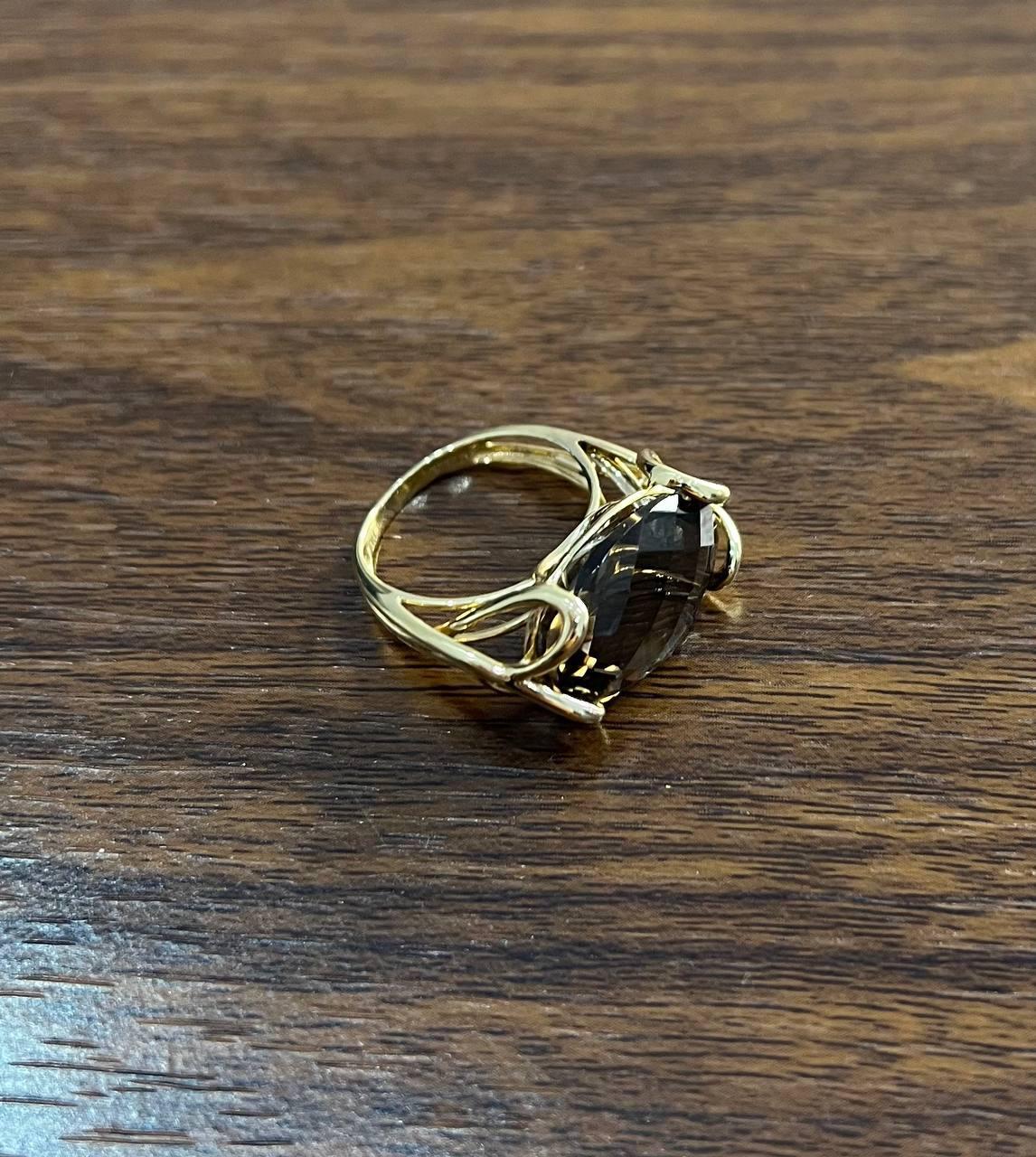 Oval Shape Brown Smoky Quartz 14K Yellow Gold Statement Cocktail Ring For Sale 1