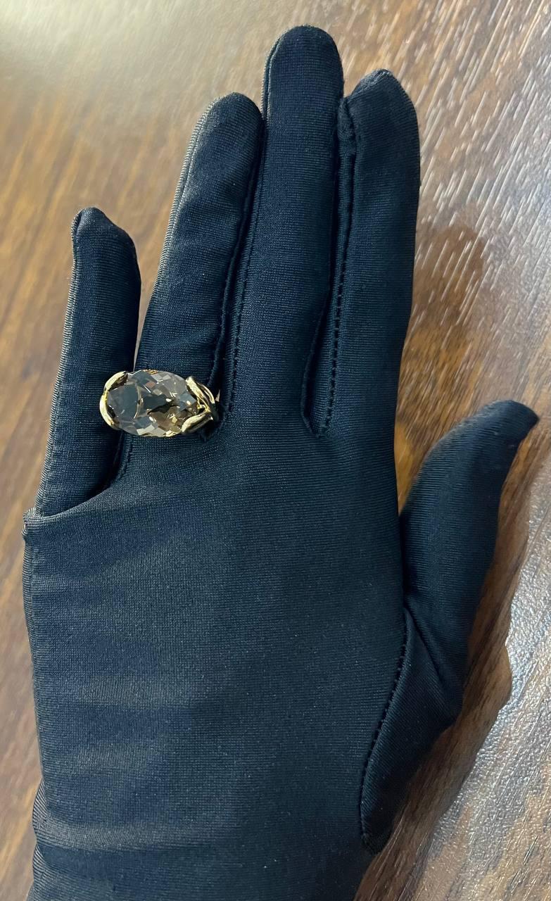 Oval Shape Brown Smoky Quartz 14K Yellow Gold Statement Cocktail Ring For Sale 4
