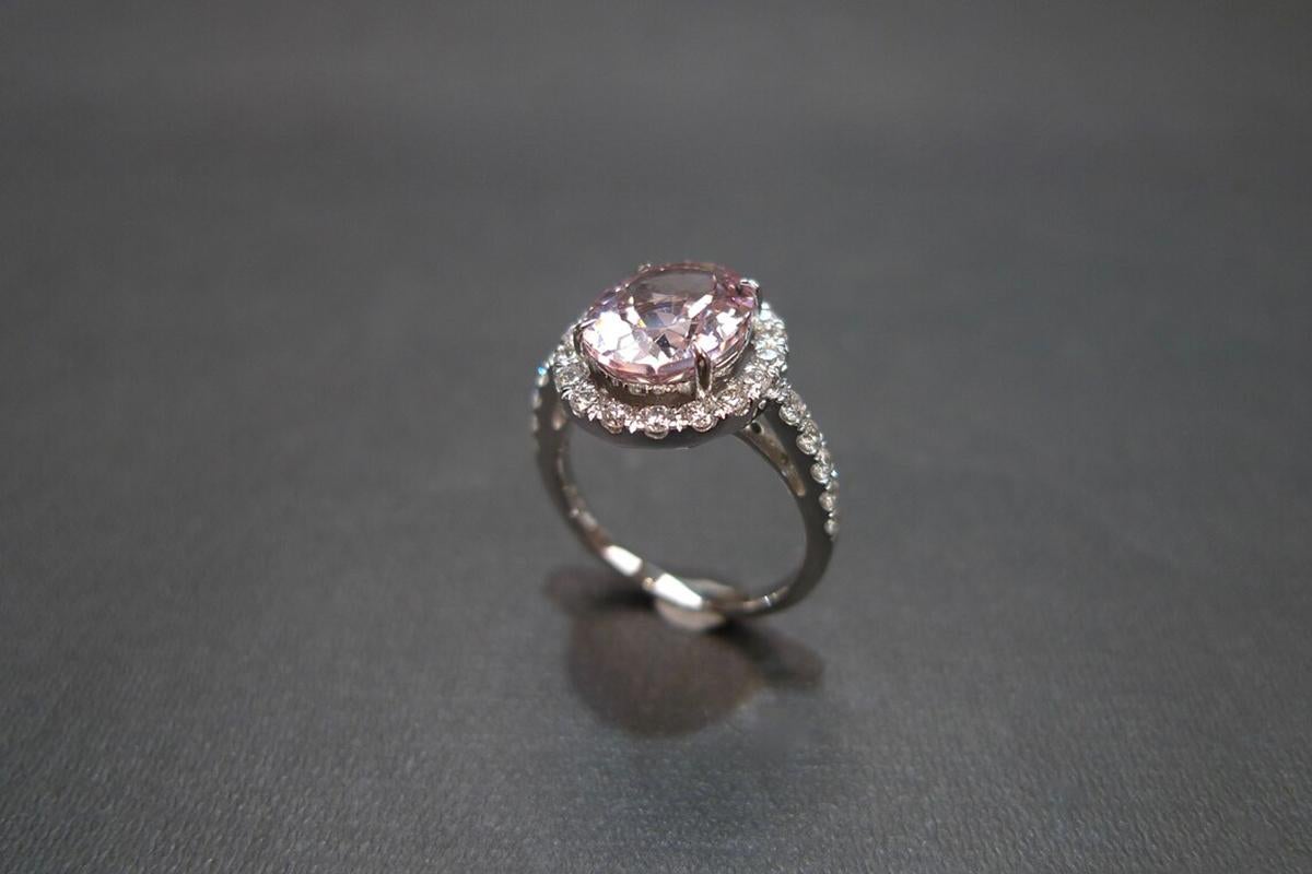 For Sale:  Oval Shape Champagne Pink Morganite and Round Brilliant Cut Halo Engagement Ring 6