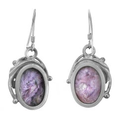 Orecchini pendenti di Charoite di forma ovale in argento 925