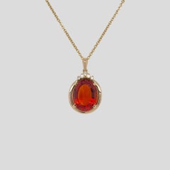 Oval Shape Citrine & Diamond Pendant in 14K Yellow Gold