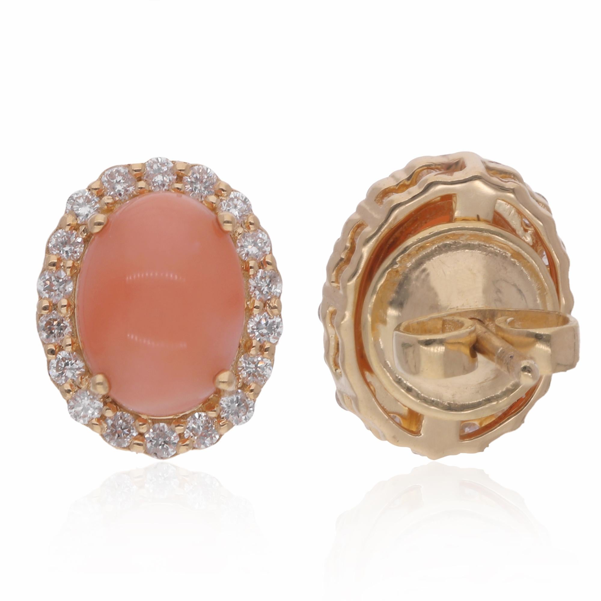Cast from 14-karat gold, these exquisite earrings are handset with 2.33 carats coral gemstone and 0.35 carats of sparkling diamonds.

FOLLOW SPECTRUM JEWELS storefront to view the latest collection & exclusive pieces. Spectrum Jewels is proudly
